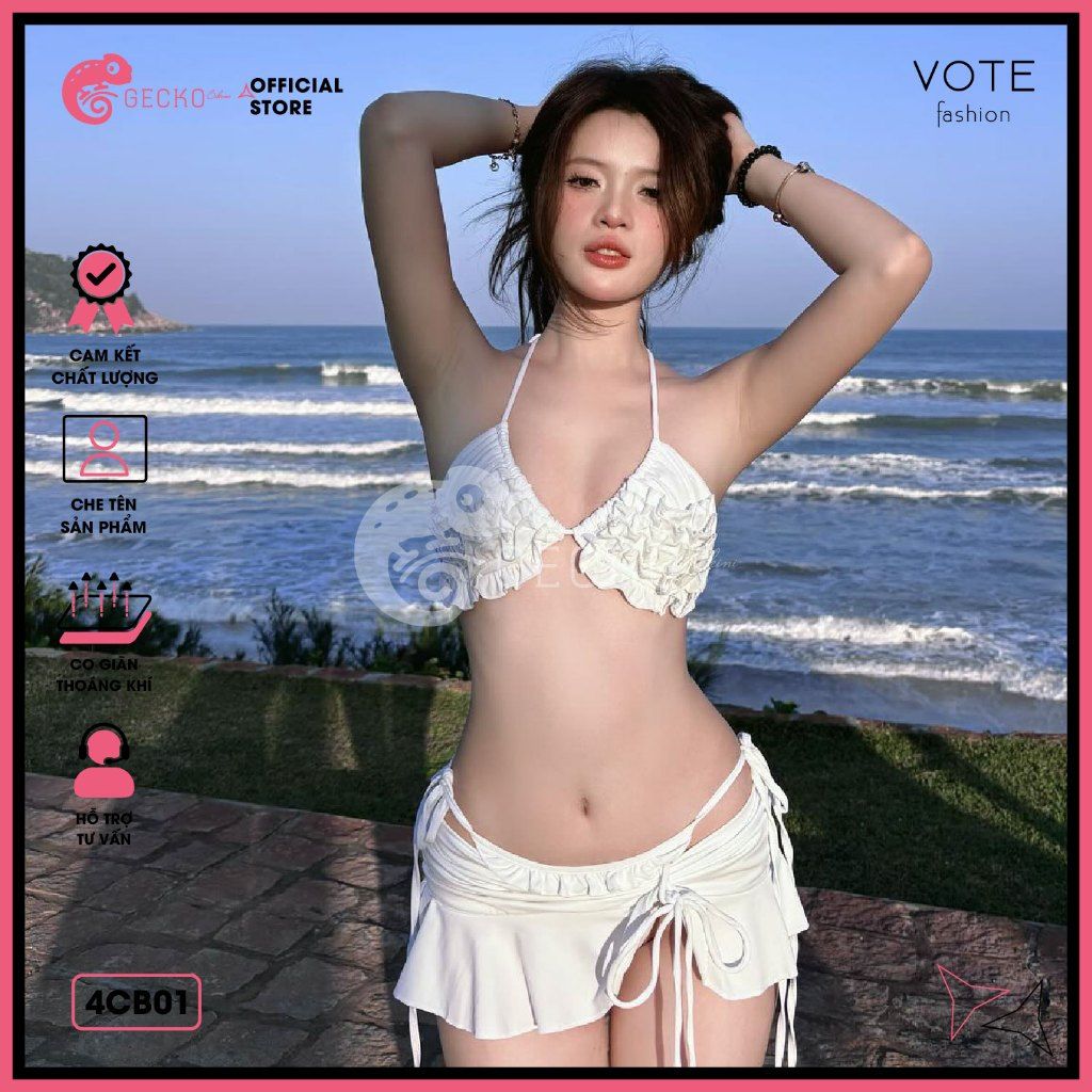  Combo 3 Món Bikini Bèo Nhún Mix Quần Váy Cao Cấp GECKO 4CB01 