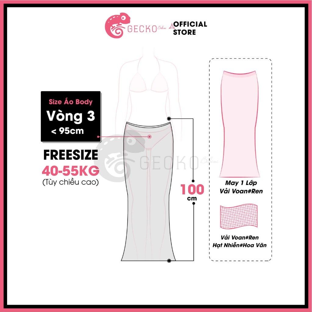  Chân Váy Ren Hoa Dáng Dài Mặc Kèm Bikini GECKO 3PK38 