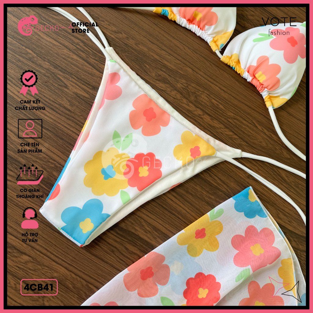 Combo 3 Món Tam Giác Voan Hoạ Tiết Hoa Dễ Thương GECKO 4CB41 
