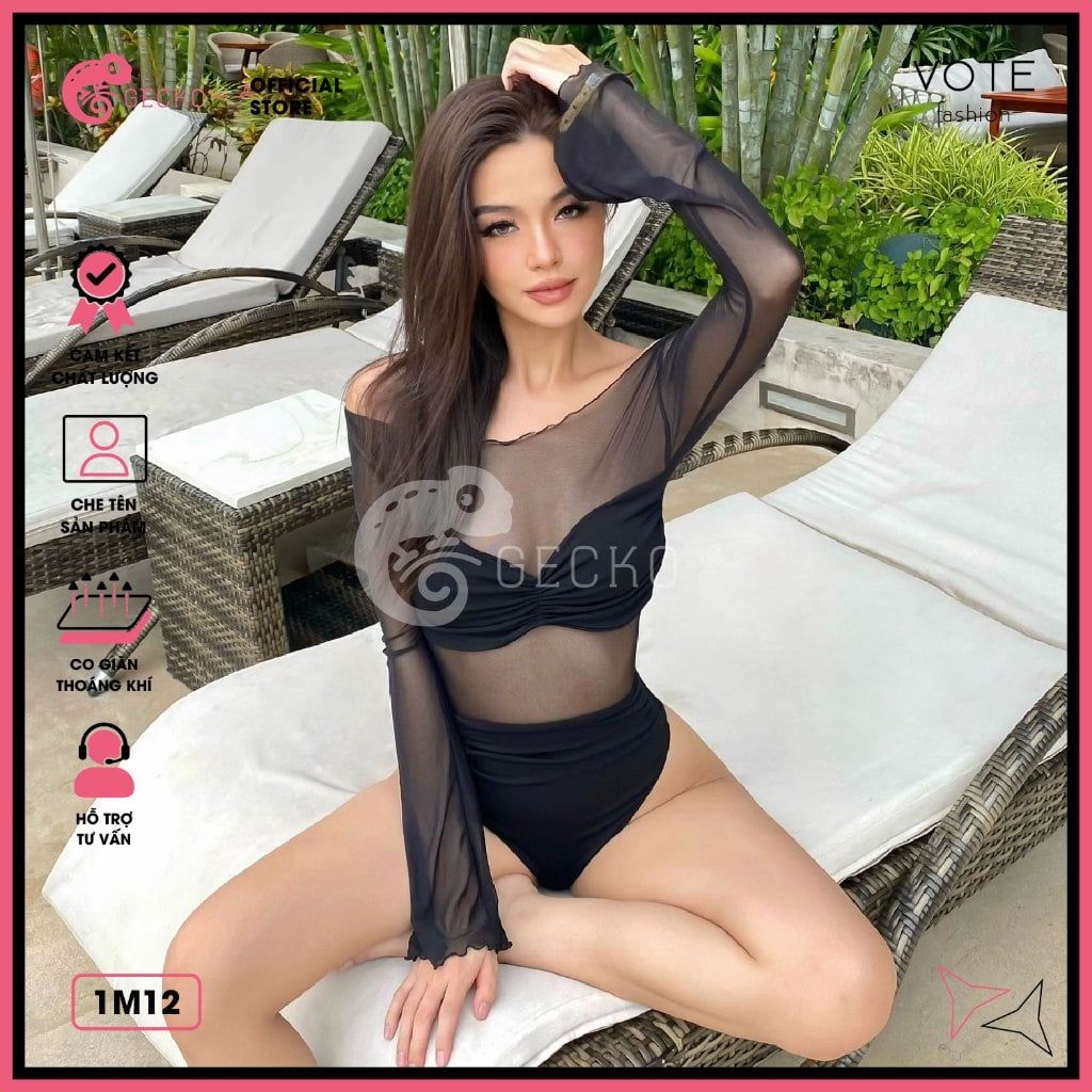  Bikini 1 Mảnh Lưới Phối Áo Cúp Quần Chip Cute GECKO 1M30 