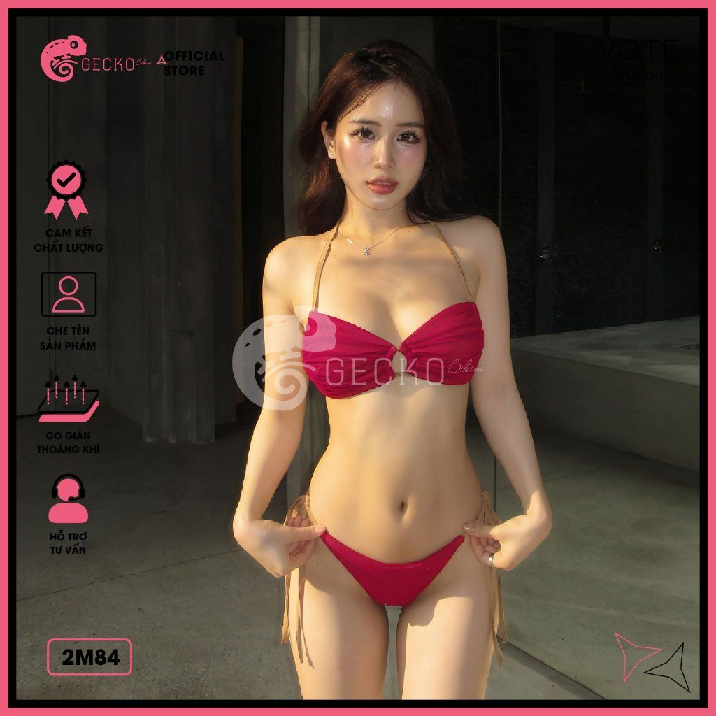  Bikini 2 Mảnh Cúp Ngực Phối Dây Nude Dễ Thương GECKO 2M84 