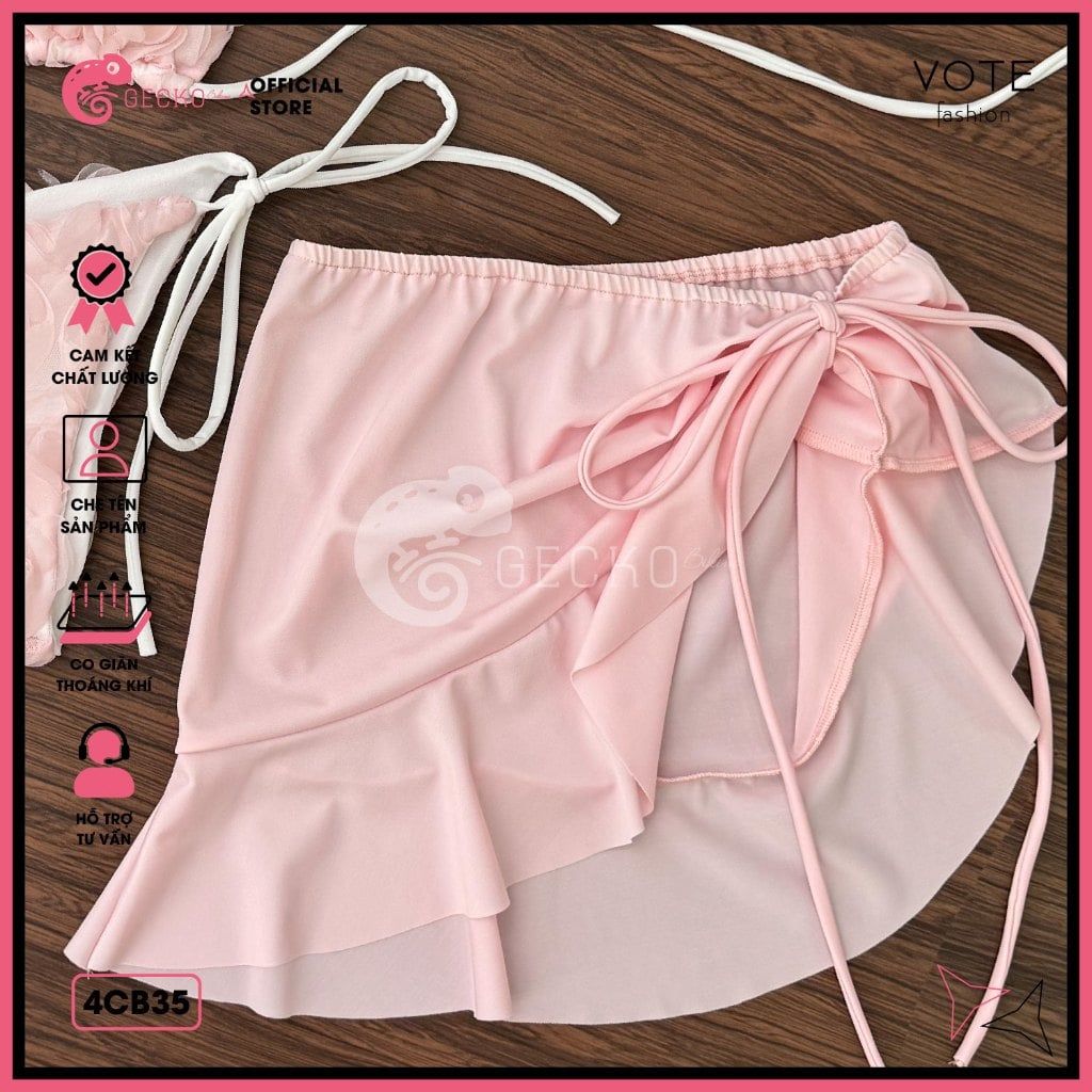  Combo 3 Món Bikini Hoa Hồng Phối Váy Cute GECKO 4CB35 