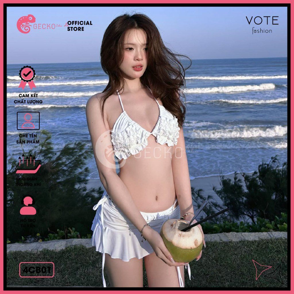  Combo 3 Món Bikini Bèo Nhún Mix Quần Váy Cao Cấp GECKO 4CB01 