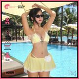  Combo 3 Món Bikini Tam Giác Bèo Phối Váy Chân Ren Hoa GECKO 4CB30 