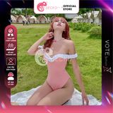  Bikini 1 Mảnh Bèo Trễ Vai Dễ Thương Quần Xẻ Cao GECKO 1M05 