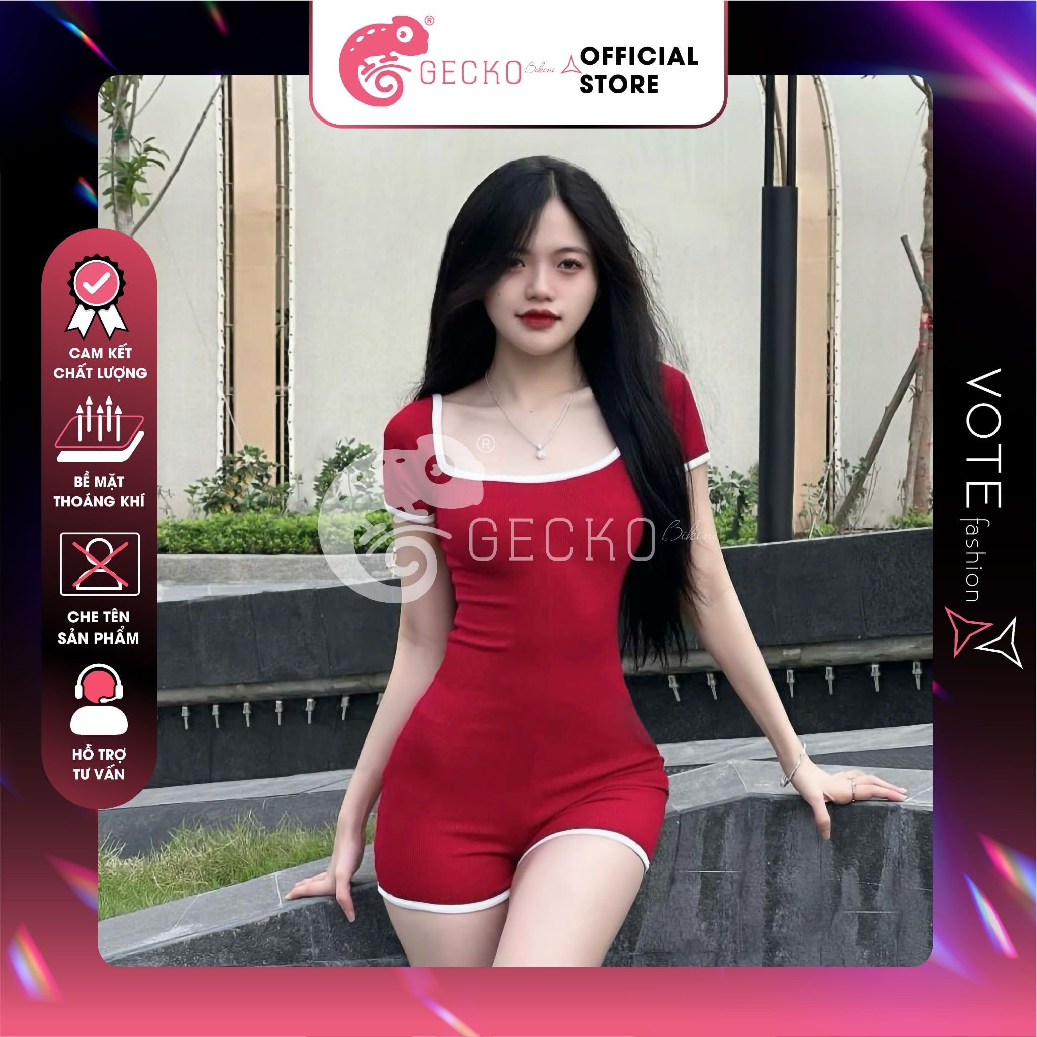  Bikini 1 Mảnh Bodysuit Tay Ngắn Quần Đùi GECKO 1M03 