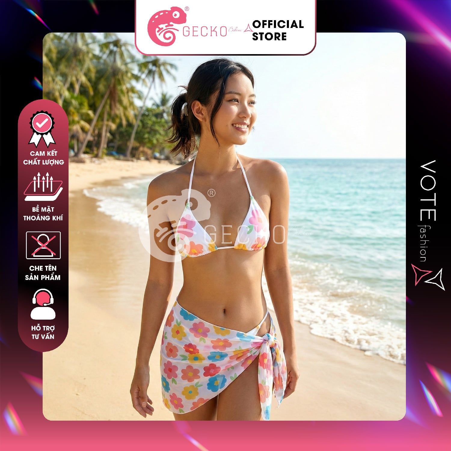  Combo 3 Món Tam Giác Voan Hoạ Tiết Hoa Dễ Thương GECKO 4CB41 