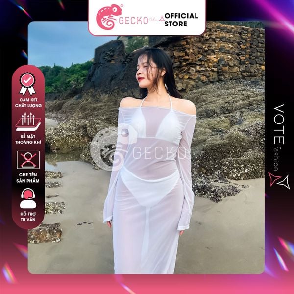  Combo 3 Món Bikini 2 Mảnh Phối Áo Lưới Trễ Vai Mặc Ngoài GECKO 4CB16 