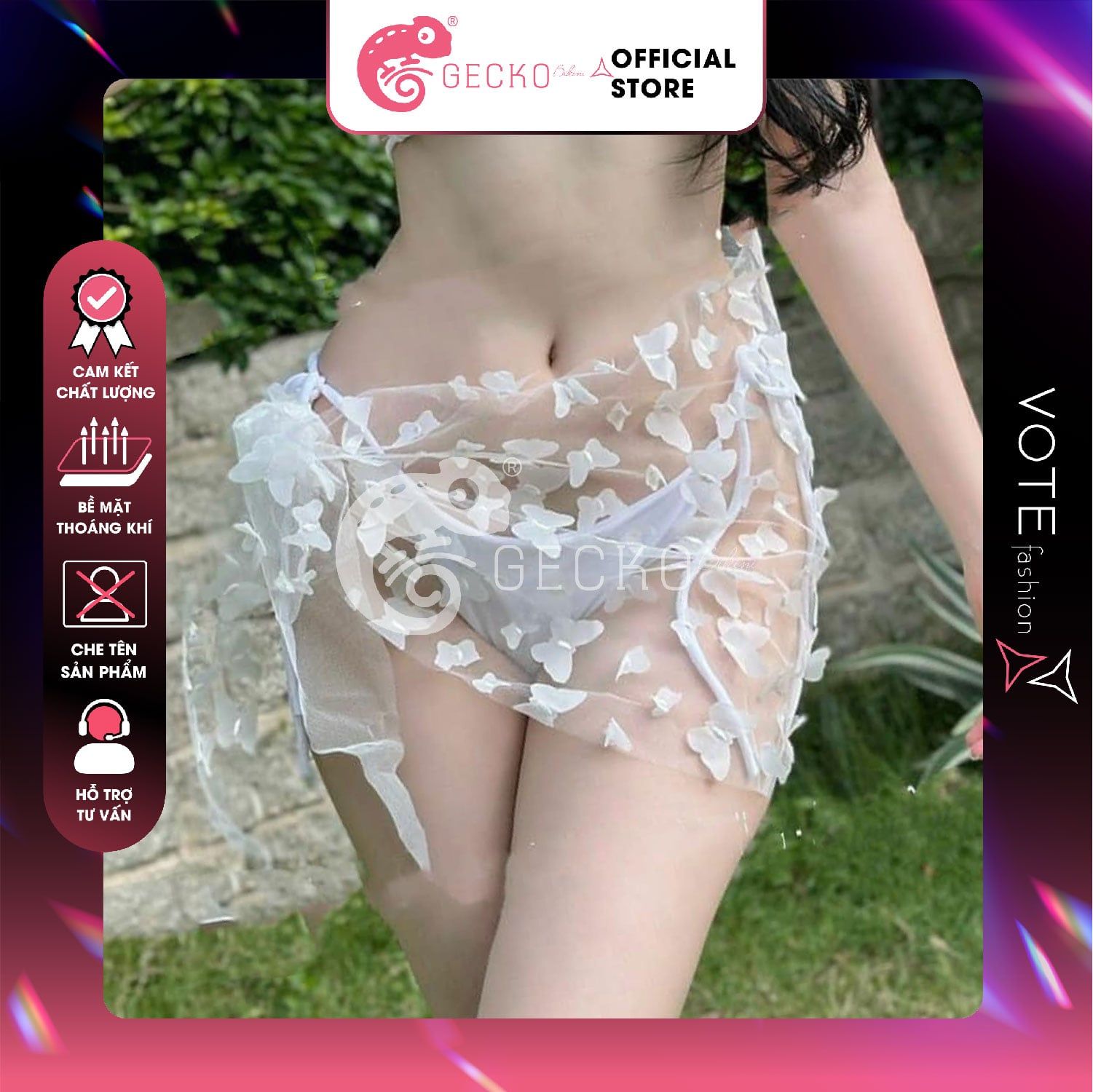 Khăn Quấn Voan Lưới Hoạ Tiết In 3D Mặc Kèm Bikini GECKO 3PK01 