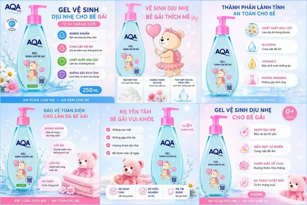 Dung dịch kháng khuẩn vệ sinh cho bé Aqa Nga chai 300ml (bé gái)