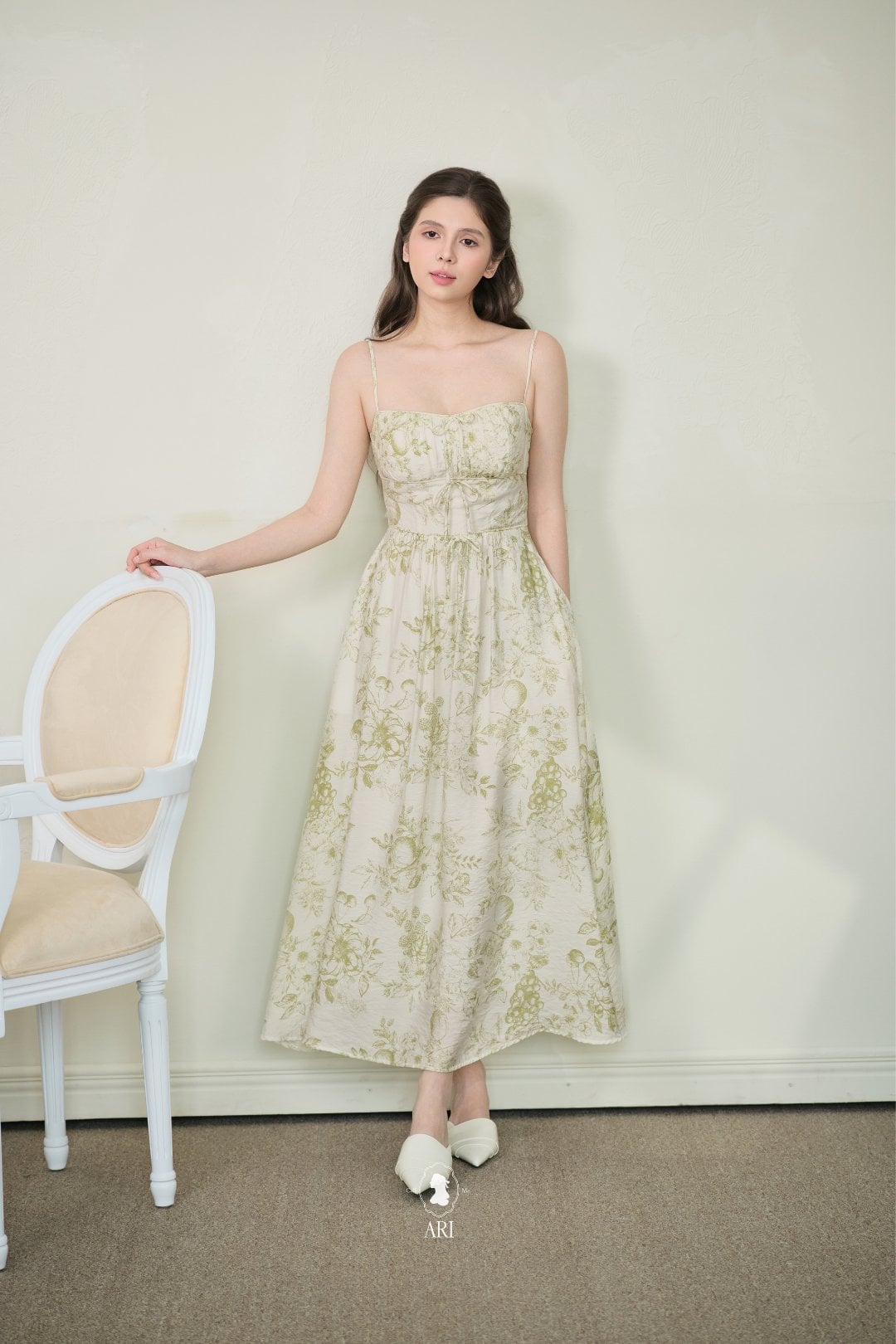  GREEN TOILE MAXI DRESS 