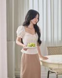  LINEN ALINE SKIRT - BROWN 