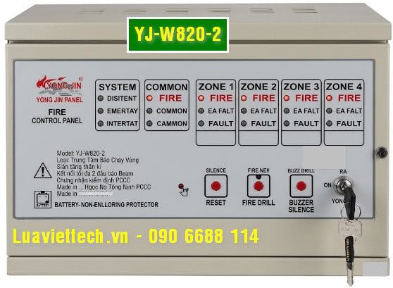  Trung tâm báo cháy Yong Jin 2 zone YJ-W820-2 kết nối đầu báo beam kiểm định, có tem kiểm định của Bộ Công An 
