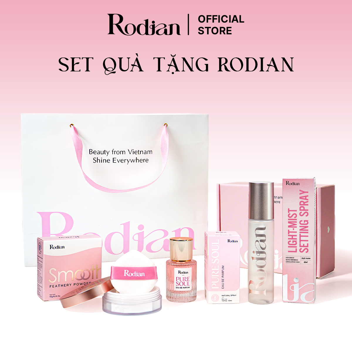 [Set quà tặng] Combo 3 sản phẩm phấn phủ bột màu 01, xịt khóa nền và nước hoa Pure Soul dung tích 30ml nhà Rodian