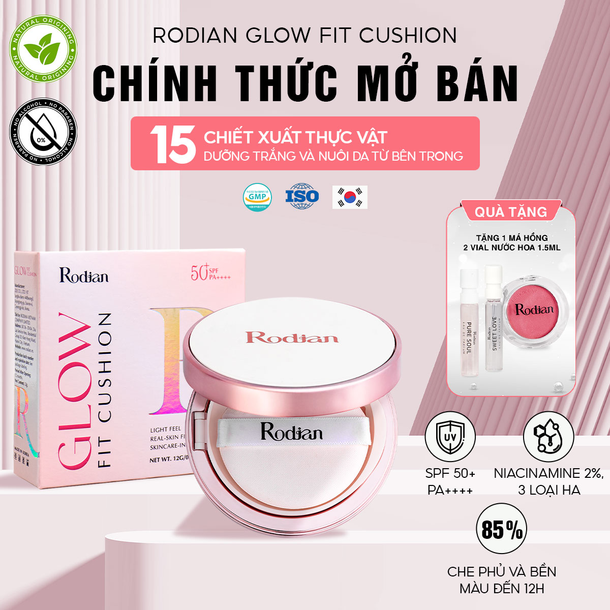 PHẤN NƯỚC RODIAN GLOW FIT CUSHION CHE PHỦ HOÀN HẢO, MỎNG NHẸ VÀ CHỐNG NẮNG SPF50+/PA++++