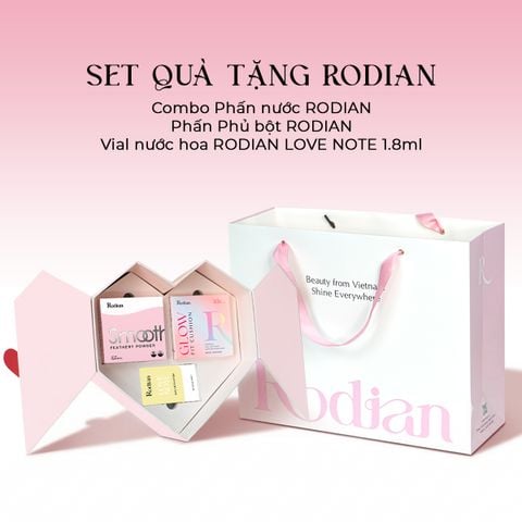 [SET QUÀ TẶNG] Combo Phấn Nước Rodian Glow Fit R01, Phấn Phủ Bột Rodian Smooth Feathery Powder 01 và 01 Vial Nước Hoa Rodian Love Note 1.8ml