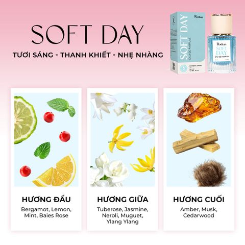 [Set quà tặng] Combo 2 chai nước hoa Soft Day, Pure Soul dung tích 30ml nhà Rodian
