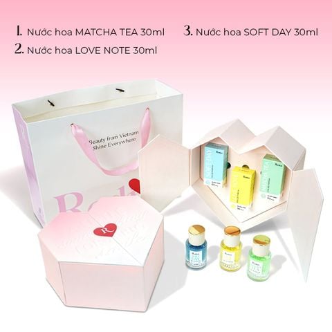 [SET QUÀ TẶNG] Combo 3 chai nước hoa Love Note, Soft Day, Matcha Tea dung tích 30ml