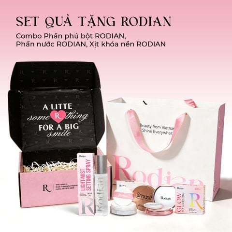 Combo PHẤN PHỦ BỘT RODIAN SMOOTH FEATHERY POWDER 01 Transparent 10g New version +Phấn nước RODIAN GLOW FIT CUSHION R01 Light Beige 12g New version+ Xịt khóa nền RODIAN LIGHT - MIST SETTING SPRAY Soft matte loại 80ml