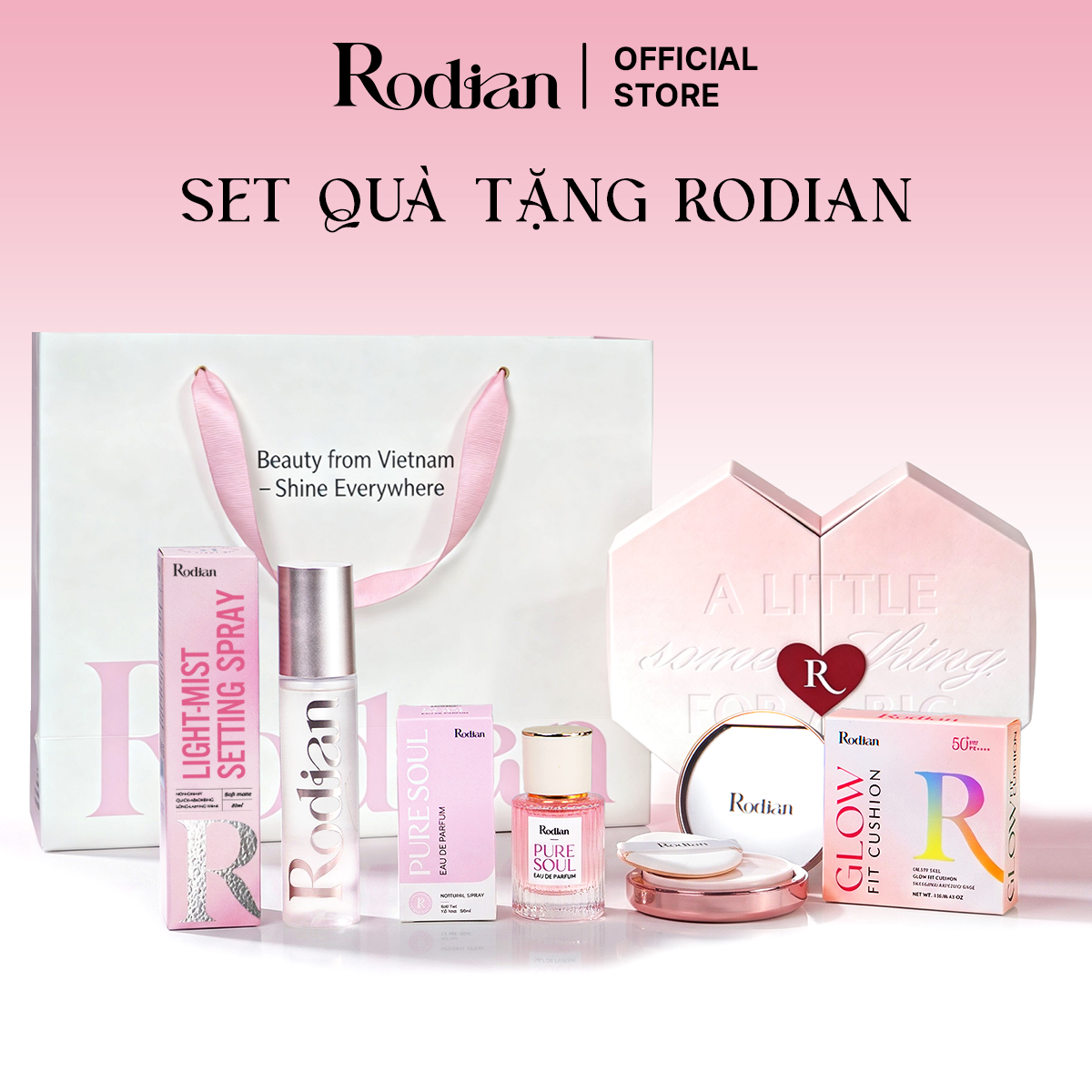 [Set quà tặng tình yêu] Combo Phấn Nước Rodian Glow Fit R01, Xịt Khóa Nền RODIAN LIGHT - MIST SETTING SPRAY Soft matte loại 80ml và Nước Hoa Rodian Pure Soul 30ml