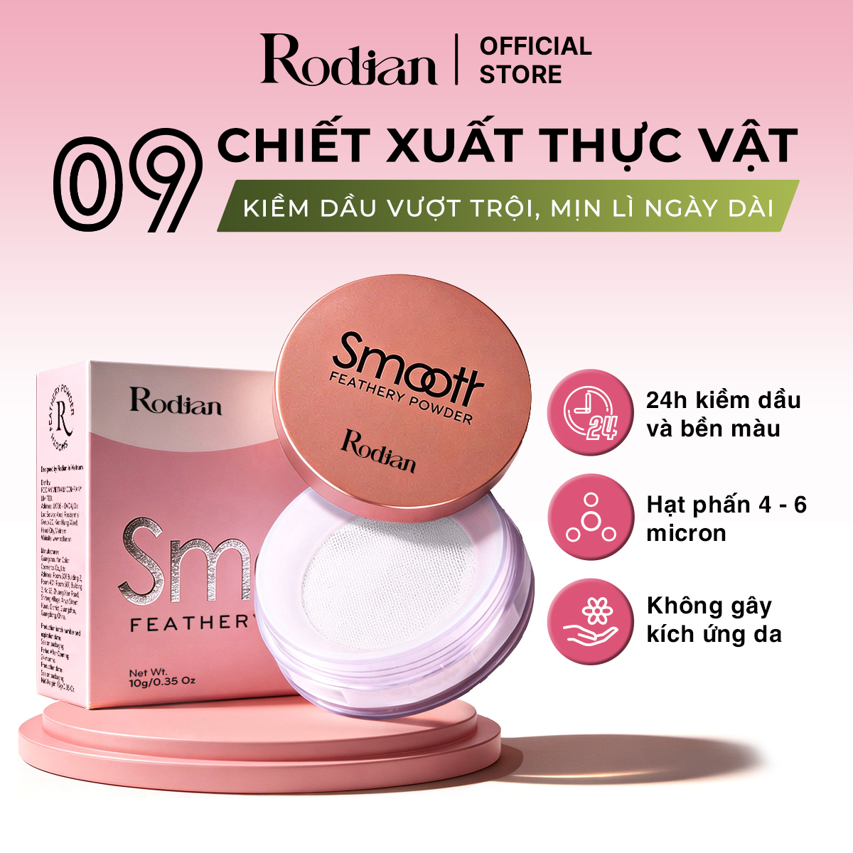 PHẤN PHỦ BỘT KIỀM DẦU RODIAN MỊN LÌ TỰ NHIÊN, LÀNH TÍNH TỪ 09 LOẠI THỰC VẬT