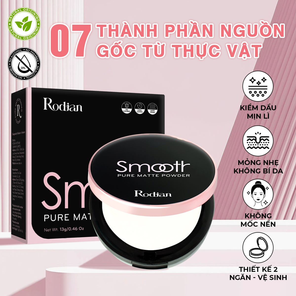 [Ưu Đãi Đặt Trước] PHẤN PHỦ NÉN RODIAN SMOOTH PURE MATTE POWDER