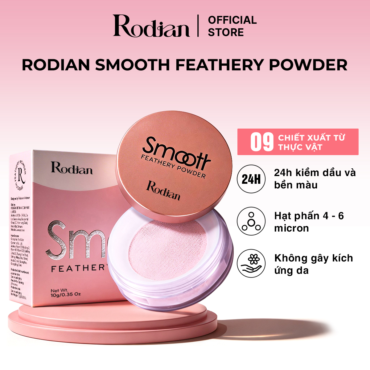 PHẤN PHỦ BỘT KIỀM DẦU RODIAN MỊN LÌ TỰ NHIÊN, LÀNH TÍNH TỪ 09 LOẠI THỰC VẬT