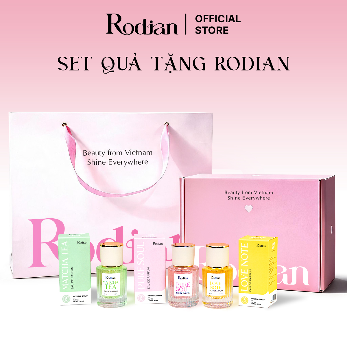 [Set quà tặng] Combo 3 chai nước hoa Pure Soul, Love Note, Matcha Tea dung tích 30ml nhà Rodian