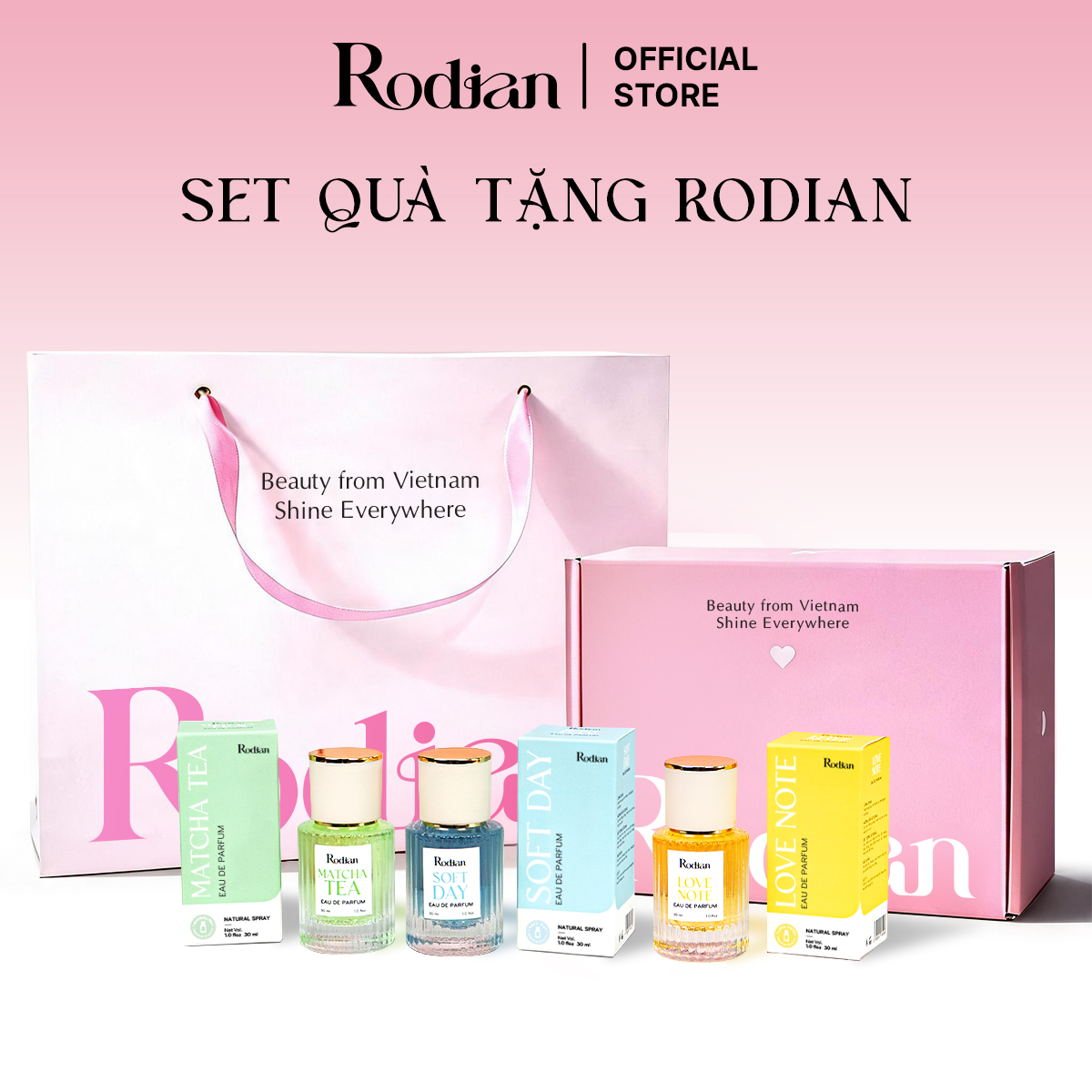 [Set quà tặng] Combo 3 chai nước hoa Soft Day, Love Note, Matcha Tea dung tích 30ml nhà Rodian