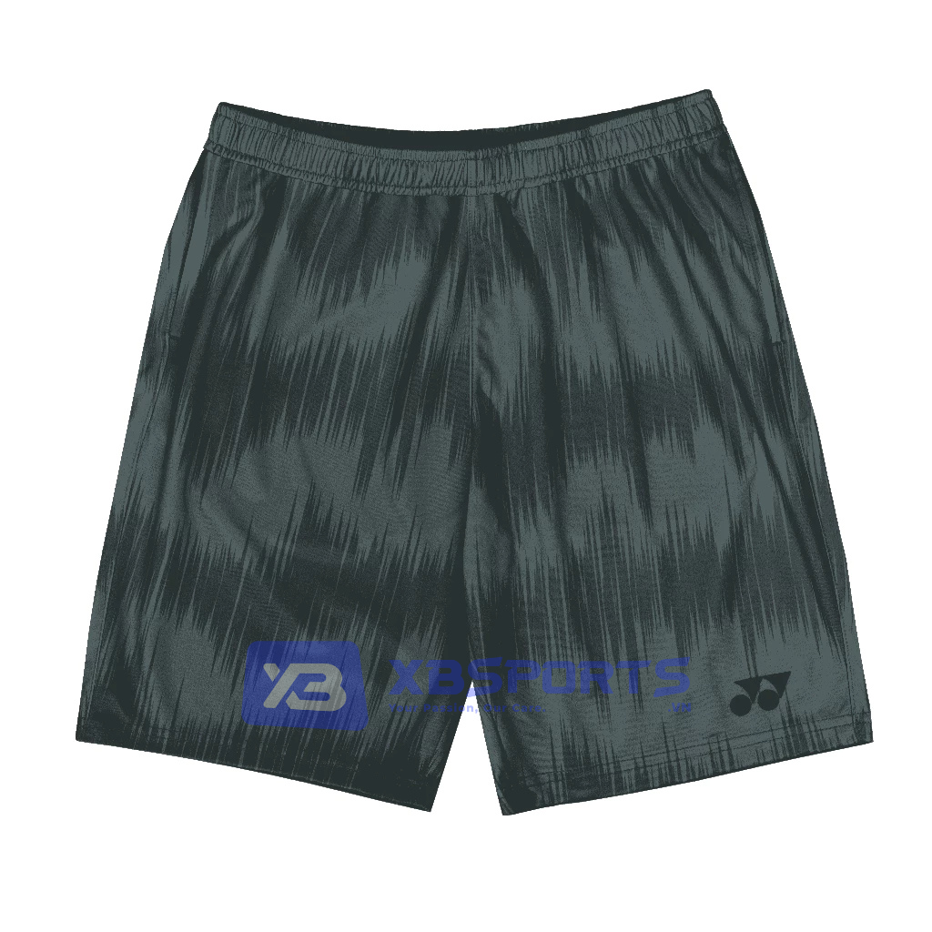 Quần cầu lông Yonex TSM3249 màu Trooper xám xanh rêu, họa tiết vệt loang tone-sur-tone chạy dọc phủ toàn thân, cạp chun, logo Yonex tối màu ở ống quần phải