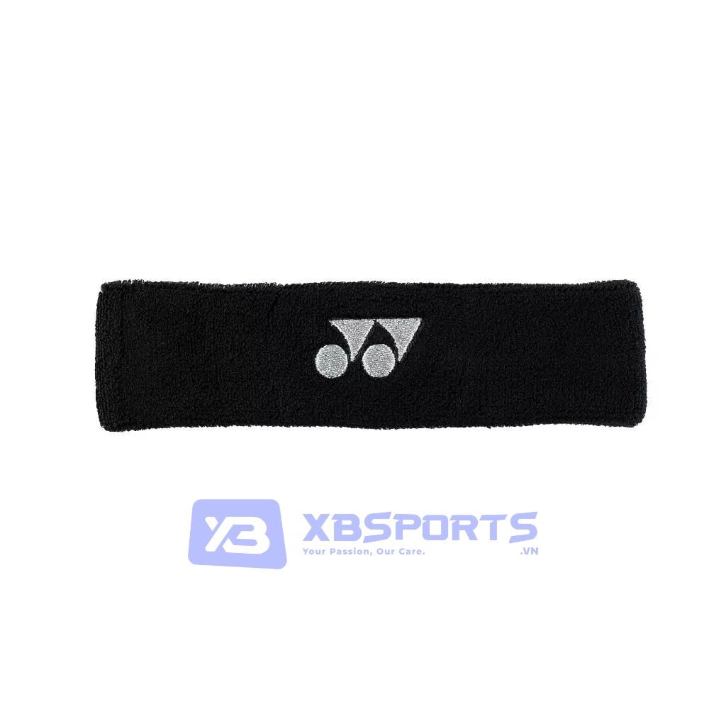 Băng trán Yonex HBD-Y024-002 màu đen, kiểu vòng co giãn liền mạch, chất liệu vải khăn bông terry dày dặn, logo Yonex thêu màu bạc ở giữa
