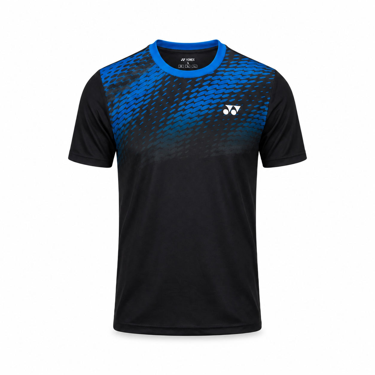 Áo cầu lông Yonex TRM3518 màu đen mặt trước họa tiết chuyển sắc xanh dương