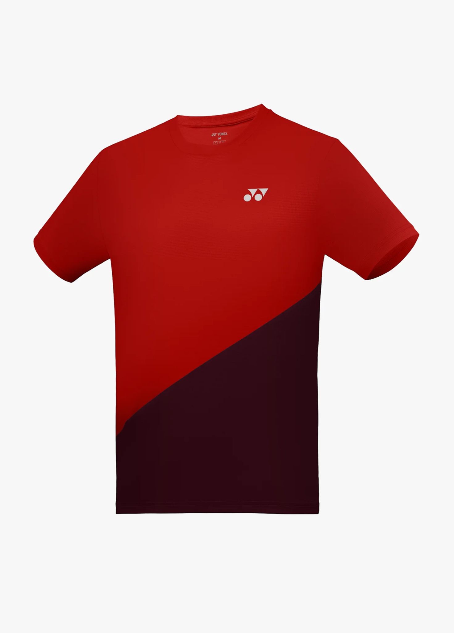 Áo cầu lông Yonex TRM3482 màu Cherry Tomato, nửa trên đỏ tươi nửa dưới đỏ mận đậm chia bằng đường cắt chéo