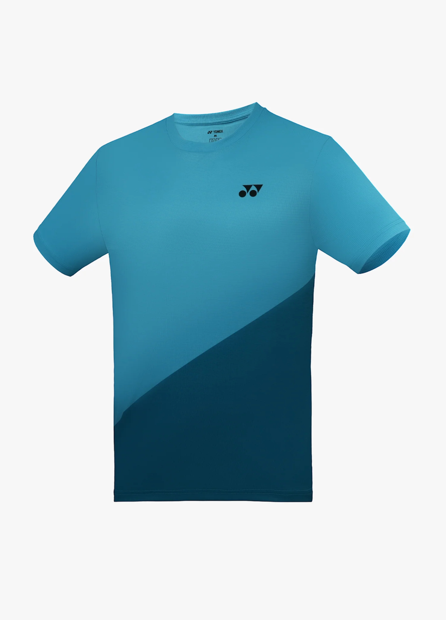Áo cầu lông Yonex TRM3482 màu Cyan Blue, nửa trên xanh cyan nửa dưới xanh teal đậm chia bằng đường cắt chéo