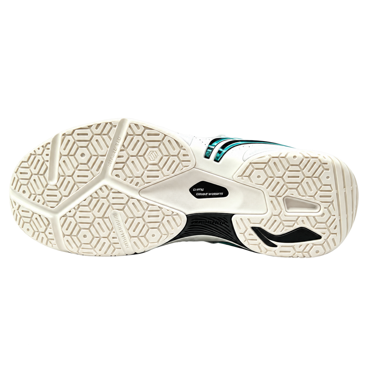 Mặt đế ngoài giày Lining Thunder II Max BOA 2026, vân lục giác tổ ong màu kem, tấm TPU đen ở giữa bàn chân, logo Li-Ning dập chìm