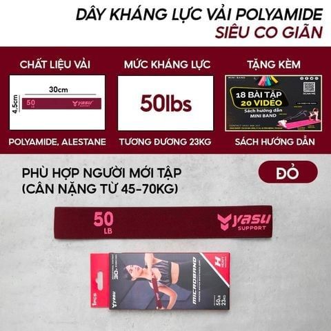 Dây kháng lực vải bản nhỏ miniband YASU 3609 chất liệu co dãn Polyamide, Alestane