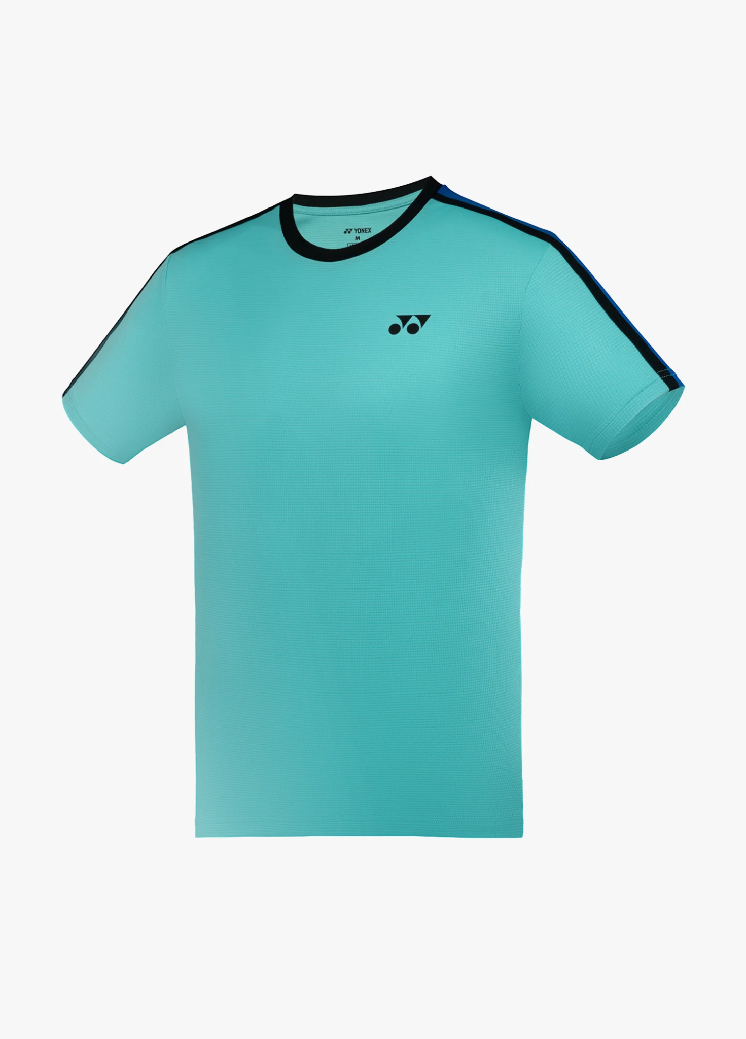 Áo cầu lông Yonex TRM3488 màu Dusky Aqua xanh ngọc, thân trơn, bo cổ và dải viền navy chạy dọc vai xuống tay áo