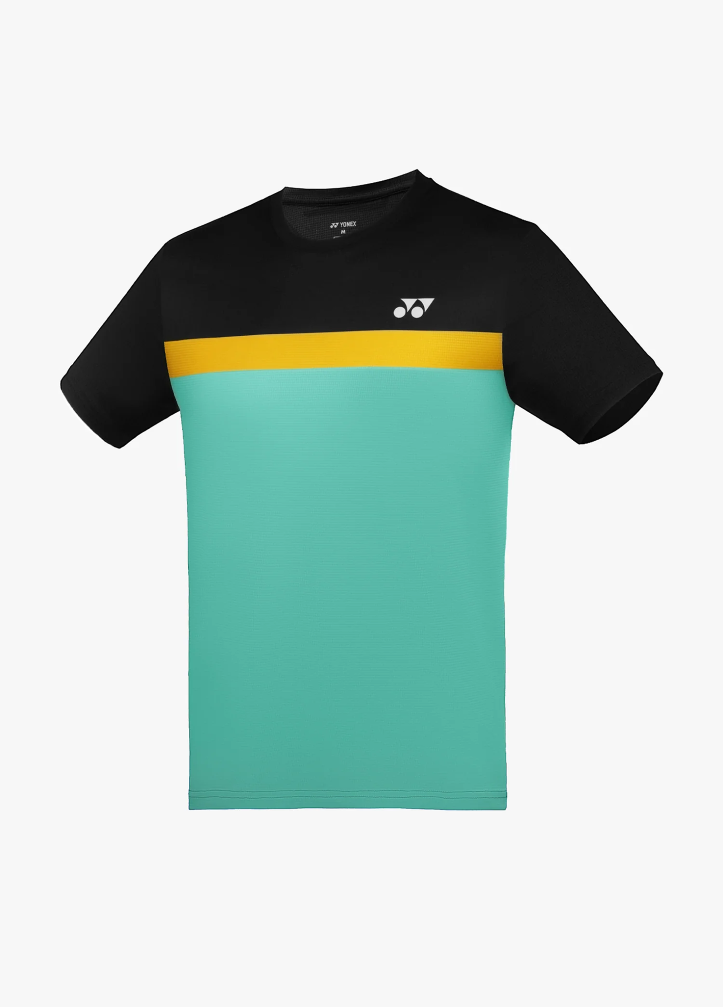 Áo cầu lông Yonex TRM3480 màu Jet Black, tầng trên đen, dải ngang vàng qua ngực, tầng dưới xanh mint