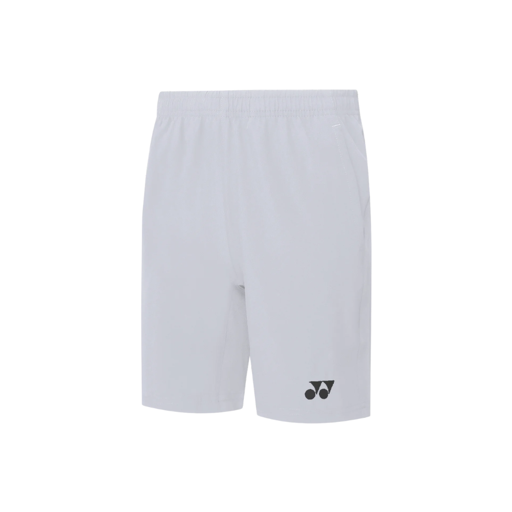 Quần cầu lông nam Yonex TSM3609 màu trắng trơn, dáng short thể thao, logo Yonex đen ở ống