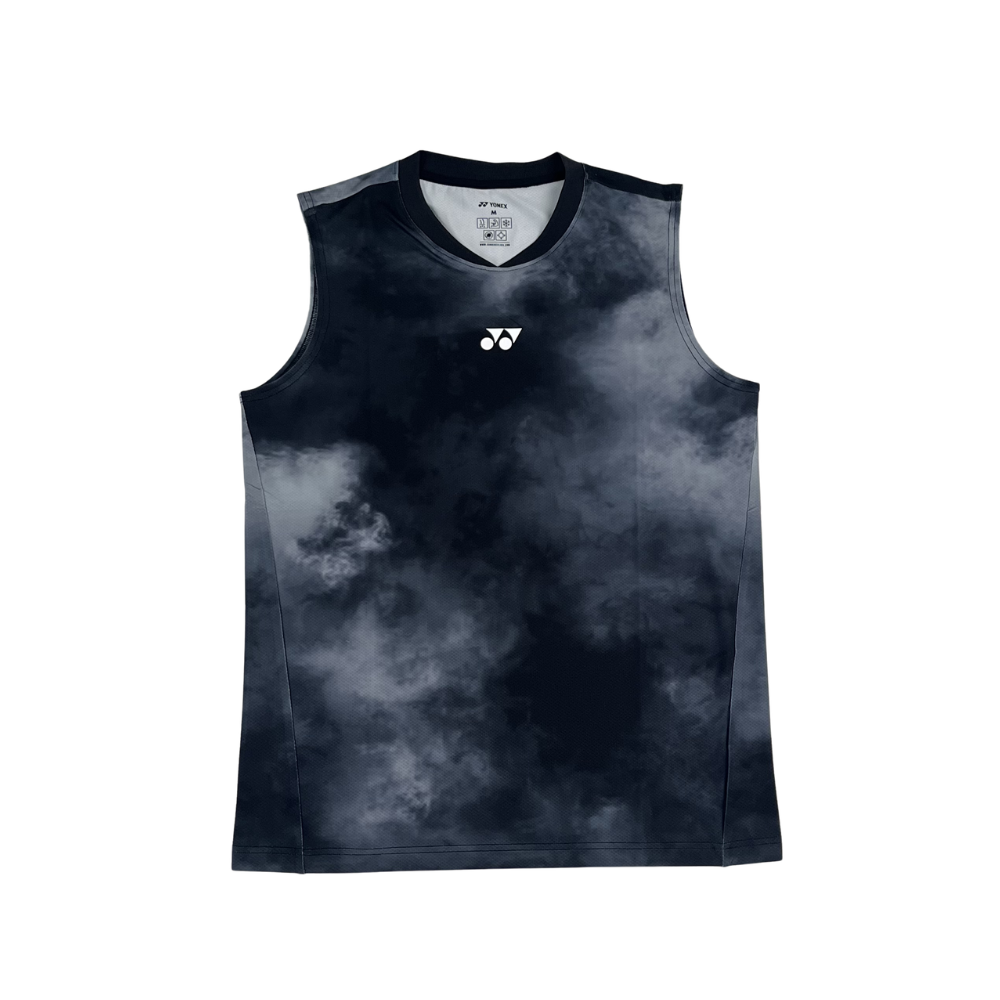 Áo cầu lông Yonex TRM3329 sát nách màu Black đen họa tiết loang khói xám, mặt trước