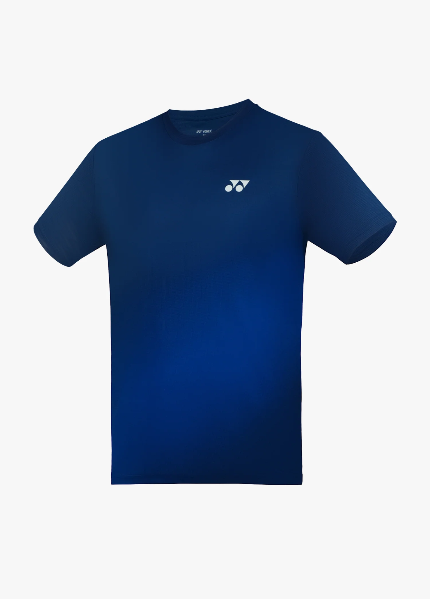 Áo cầu lông Yonex TRM3479 màu Navy Peony, chuyển sắc từ navy đậm ở vai xuống xanh dương sáng ở gấu, cổ tròn, logo Yonex trắng ngực trái