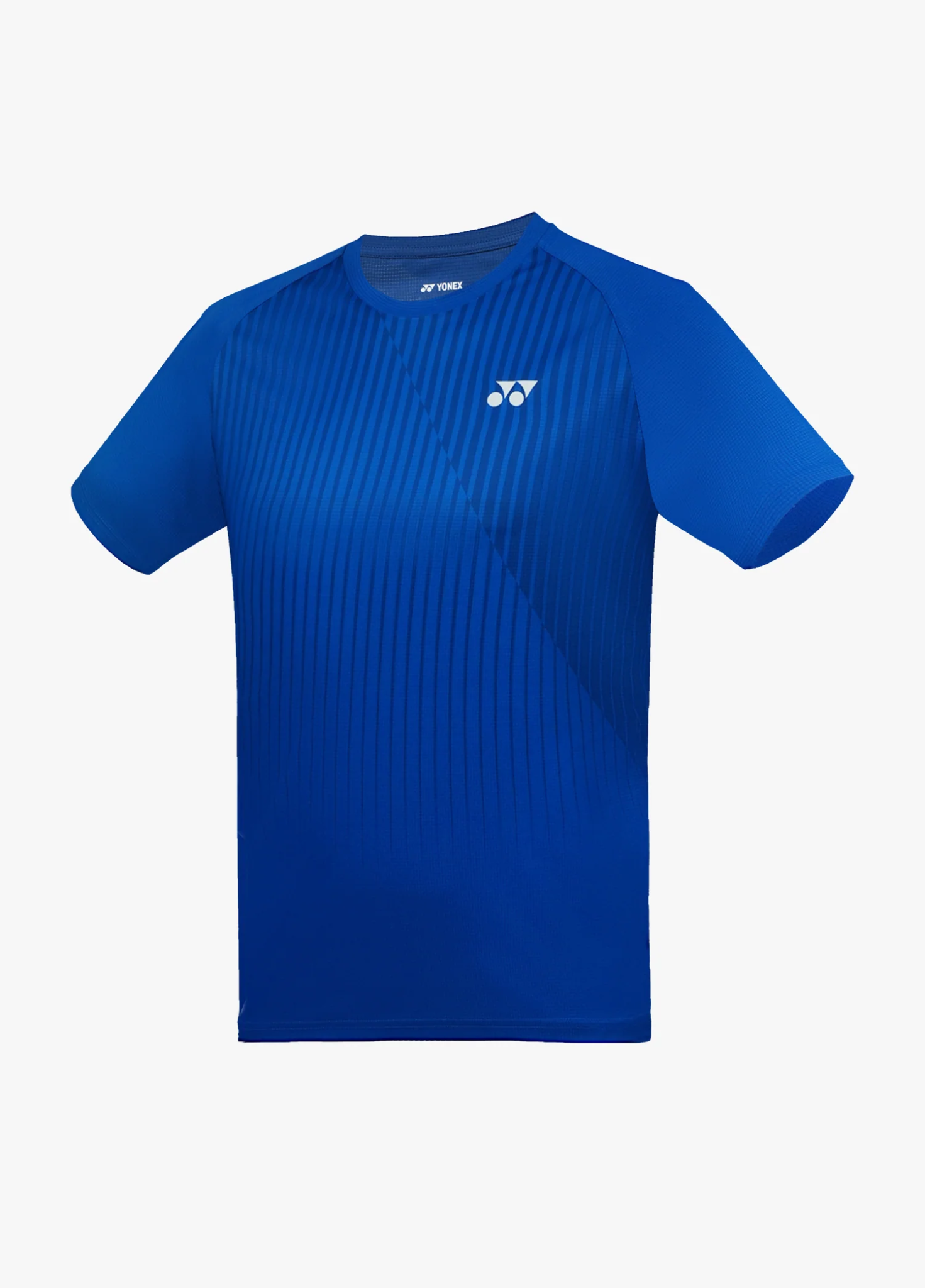 Áo cầu lông Yonex TRM3497 màu Princess Blue xanh dương cobalt, cổ tròn tay raglan, sọc dọc mảnh và mảng chéo chuyển sắc