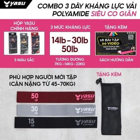 Dây kháng lực vải bản nhỏ miniband YASU 3609 chất liệu co dãn Polyamide, Alestane