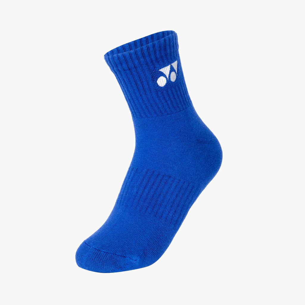 Vớ cầu lông Yonex SKSM1055ZMP8 cổ 10cm màu xanh dương trơn, logo Yonex trắng ở mắt cá, cổ vớ dệt gân, thân vớ dệt dày