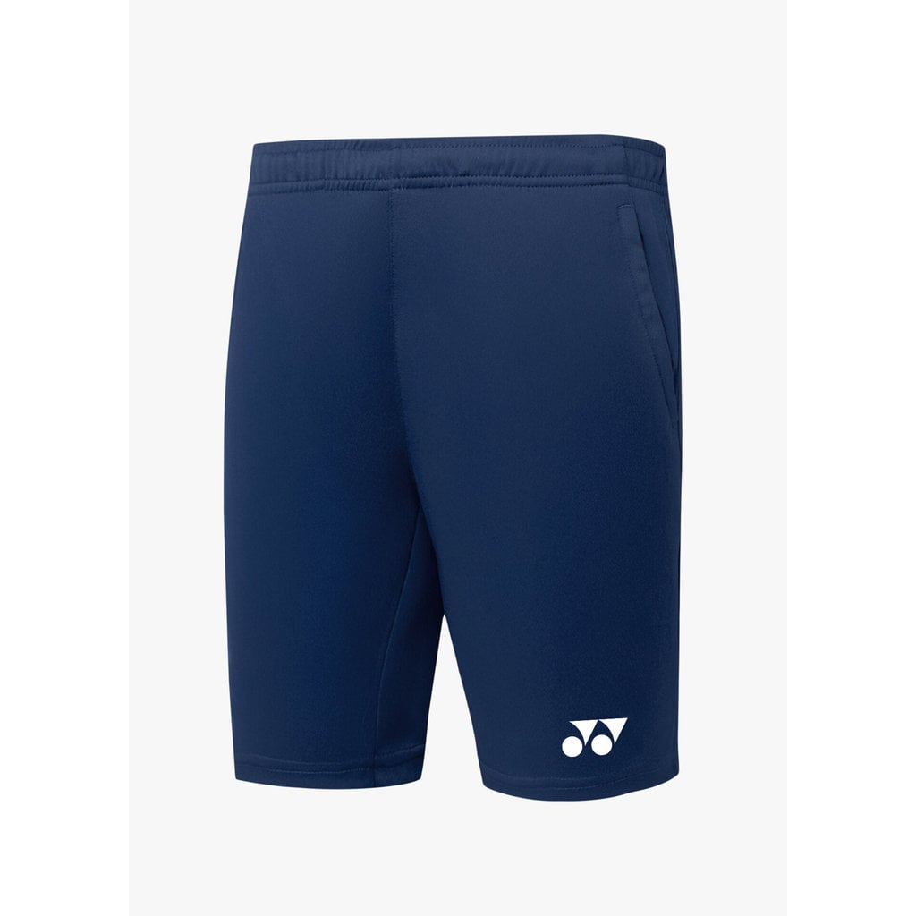 Quần cầu lông Yonex TSM2844 màu Navy Blue, quần short nam thân trơn cạp chun, logo Yonex trắng ở ống quần trước