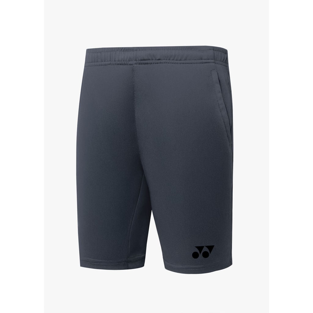 Quần cầu lông Yonex TSM2844 màu Grey xám than, quần short nam thân trơn, cạp chun, logo Yonex đen ở ống quần trước