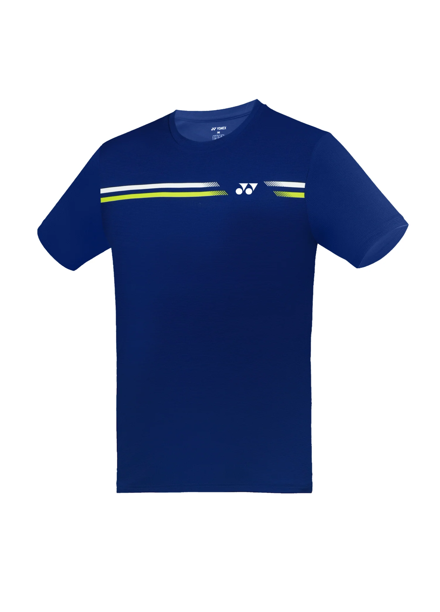 Áo cầu lông Yonex TRM3493 màu Sodalite Blue xanh navy đậm, hai đường sọc ngang vàng chanh và trắng chạy qua ngực