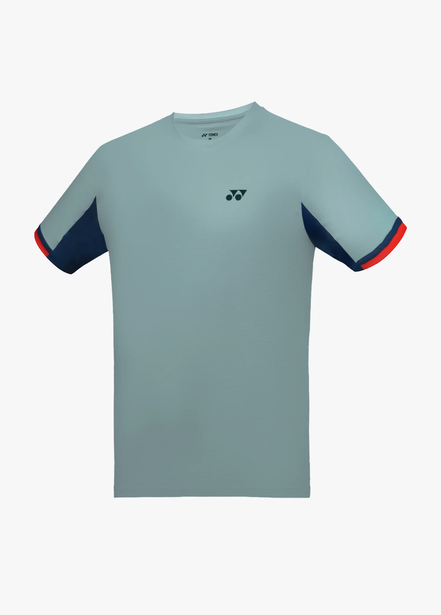 Áo cầu lông Yonex TRM3491 màu Sterling Blue xám xanh nhạt, thân trơn, cửa tay phối khối navy và đỏ