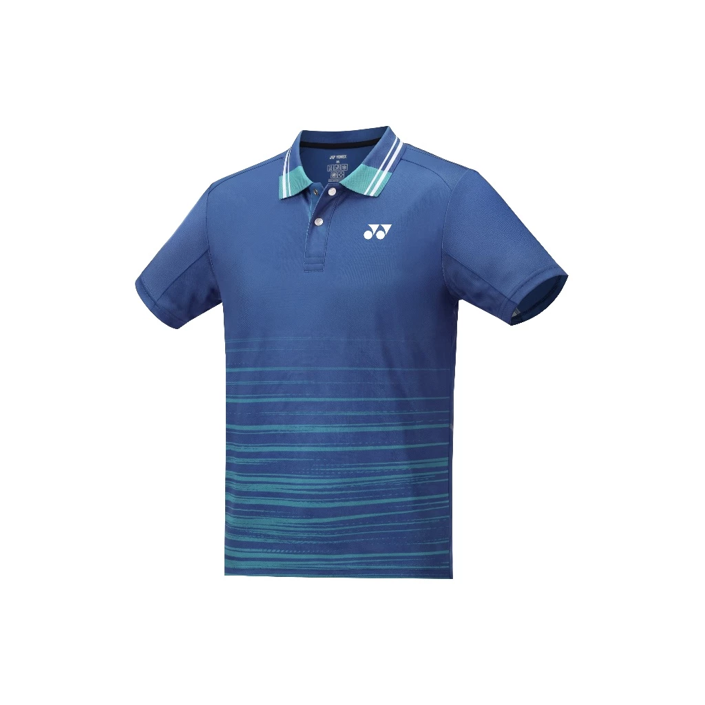 Áo polo cầu lông Yonex TPM3330 màu Mood Indigo xanh navy, nửa dưới thân chuyển sang xanh ngọc, cổ bẻ viền xanh mint