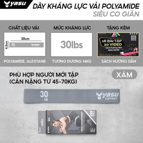 Dây kháng lực vải bản nhỏ miniband YASU 3609 chất liệu co dãn Polyamide, Alestane